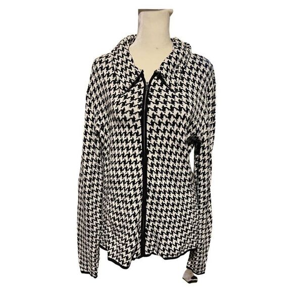Kate Hill houndstooth full zip up cardigan jacket size Large - Picture 1 of 8